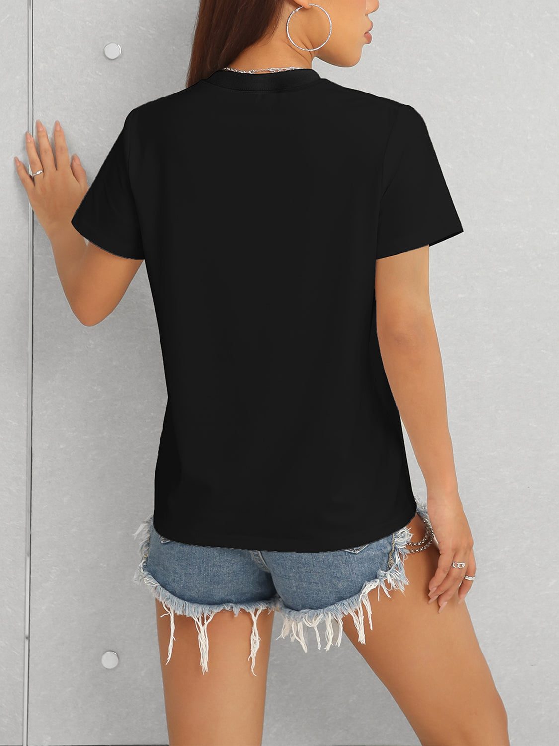 Heart Round Neck Short Sleeve T-Shirt