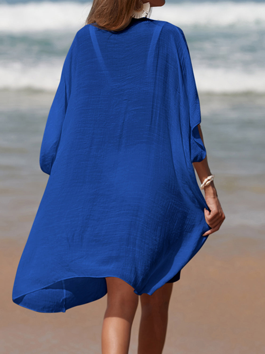 Cutout V-Neck Three-Quarter Sleeve Cover Up