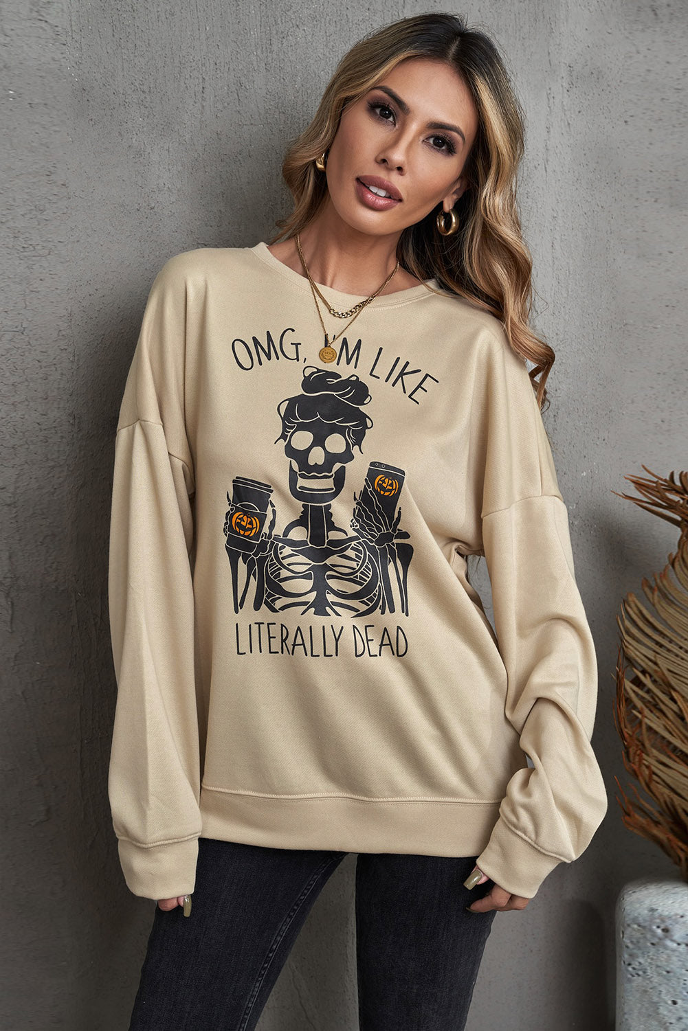 Halloween Skeleton Graphic Dropped Shoulder Sweatshirt