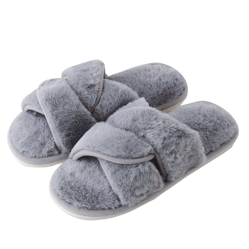 Faux Fur Twisted Strap Slippers