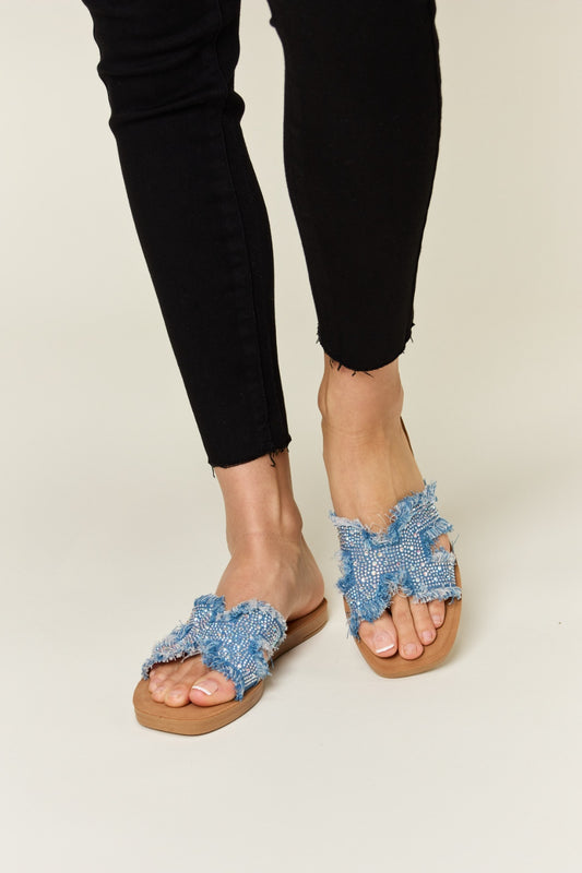 Forever Link Raw Trim Denim H-Band Flat Sandals