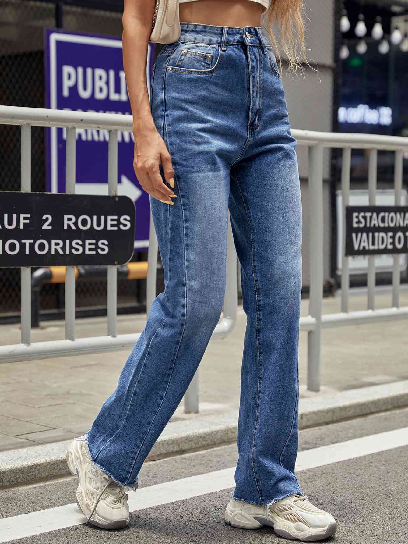 Raw Hem Straight Leg Jeans