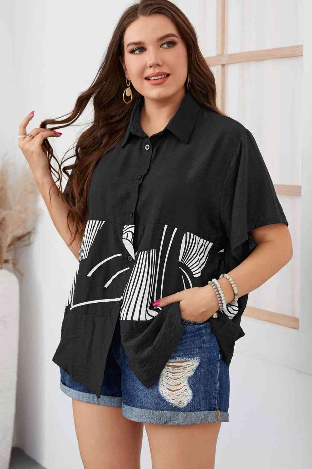 Plus Size Printed Flutter Sleeve Shirt