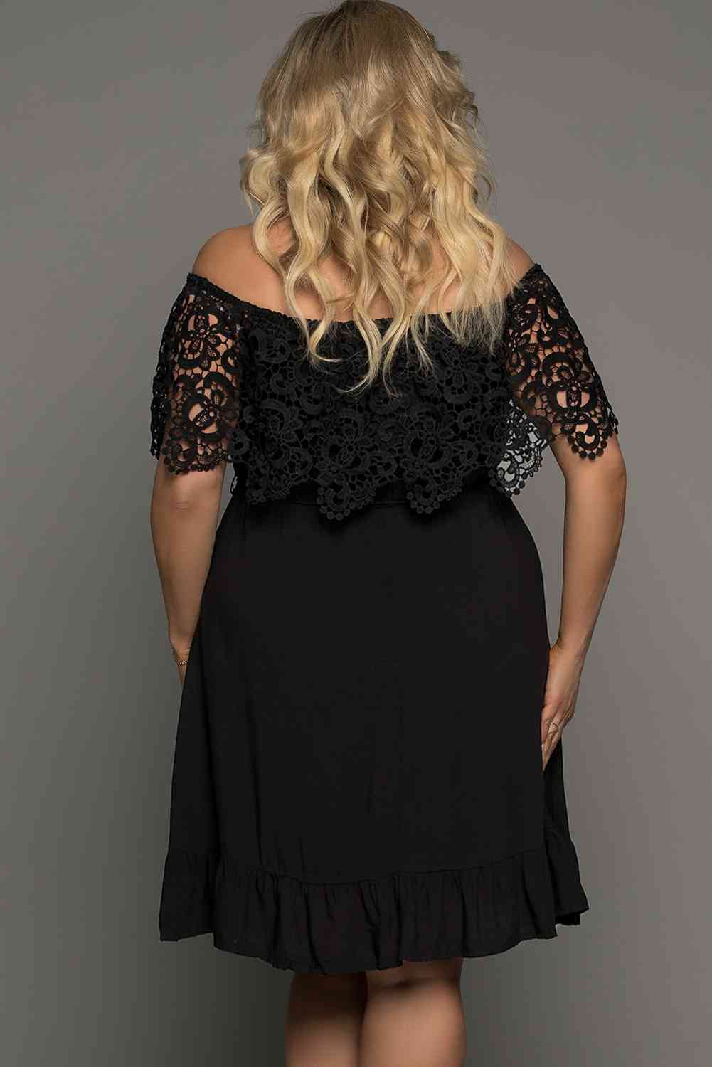 Plus Size Tassel Tie Spliced Lace Off-Shoulder Dress