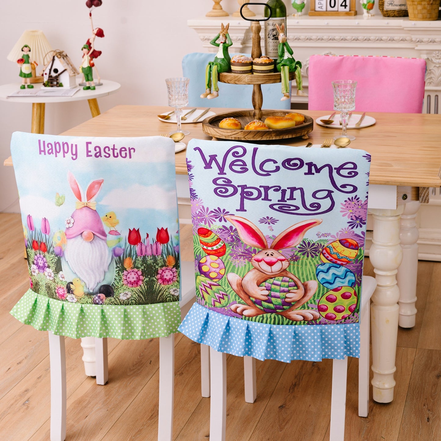 Easter Polka Dot Pleated Hem Chair Cover