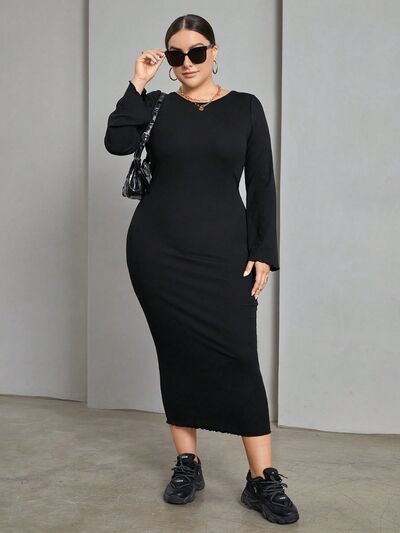 Plus Size Lace-Up Round Neck Wrap Dress