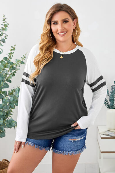 Plus Size Striped Raglan Sleeve T-Shirt