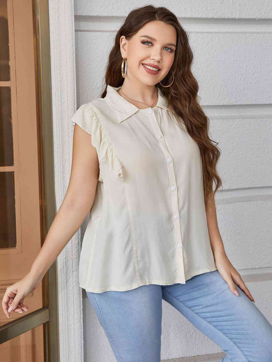 Plus Size Ruffled Cap Sleeve Shirt