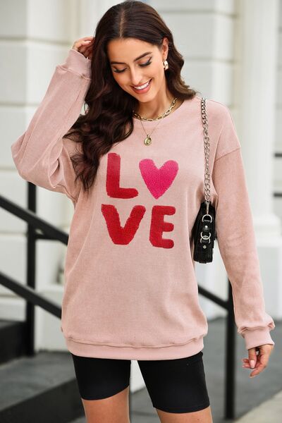 LOVE Round Neck Dropped Shoulder Sweatshirt