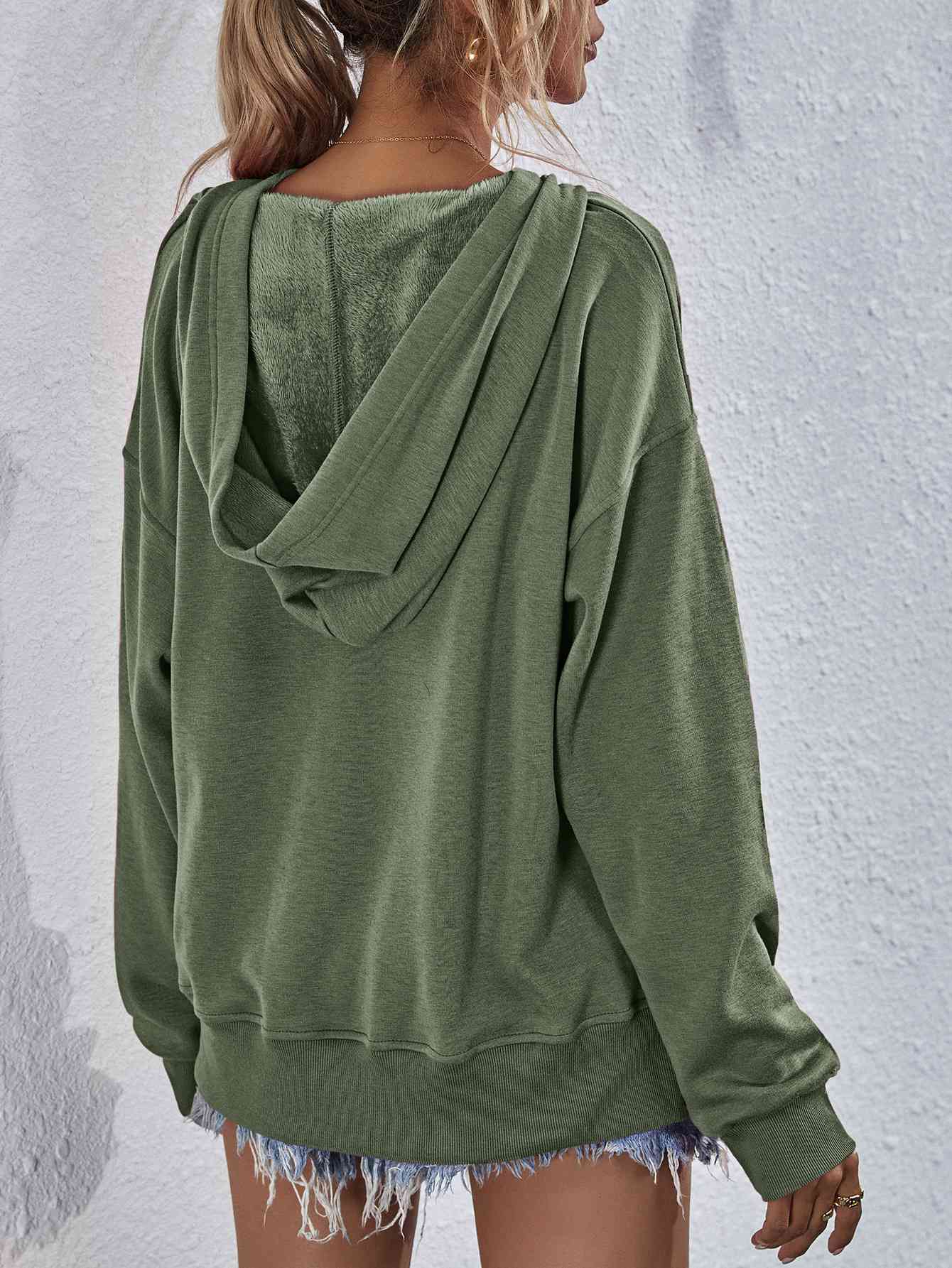 Dropped Shoulder Slit Hoodie