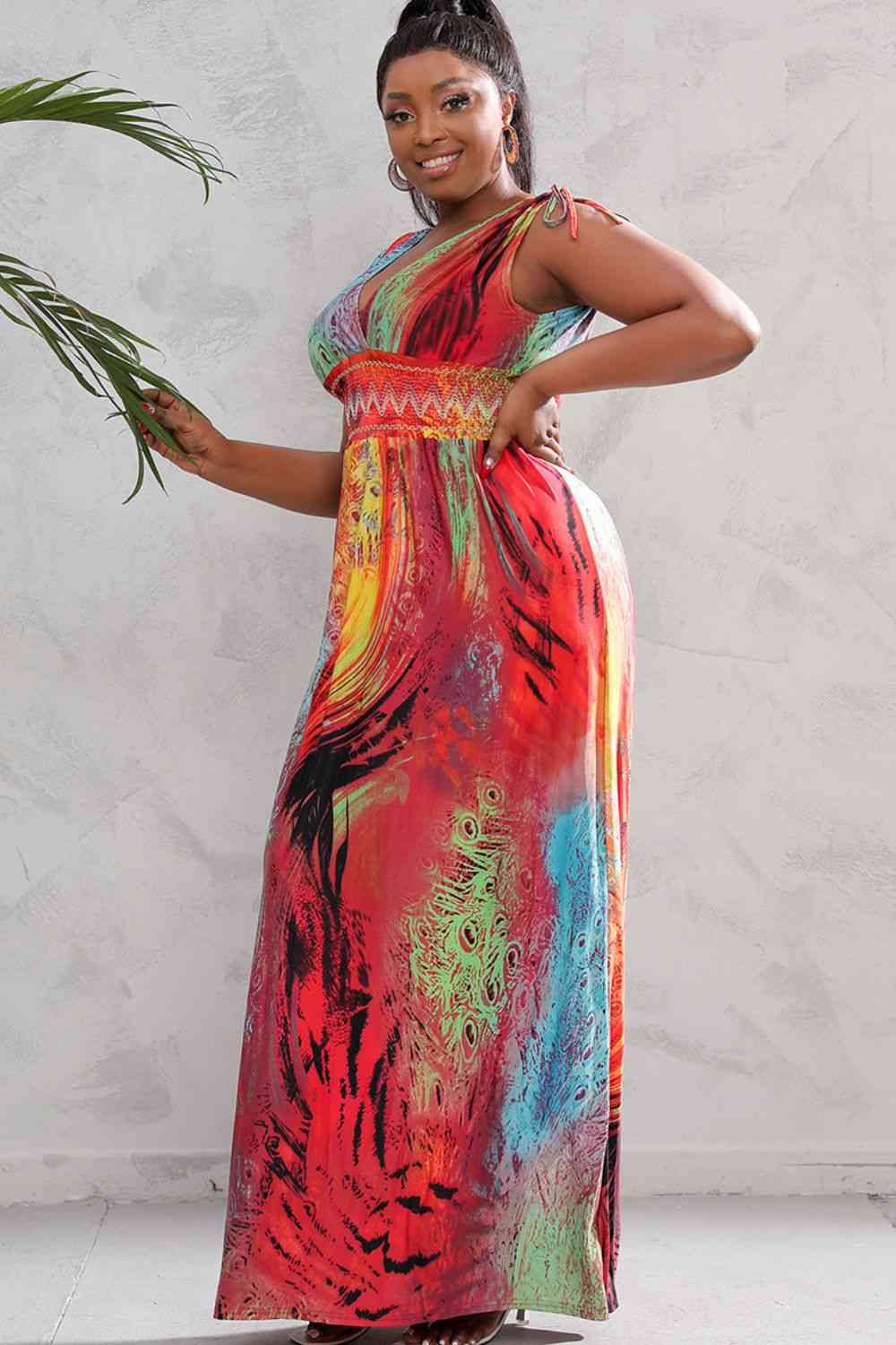 Plus Size Surplice Neck Smocked Waist Maxi Dress