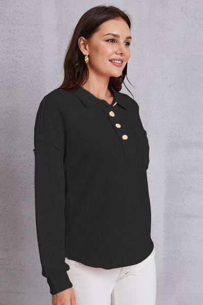 Quarter Button Dropped Shoulder Sweatshirt