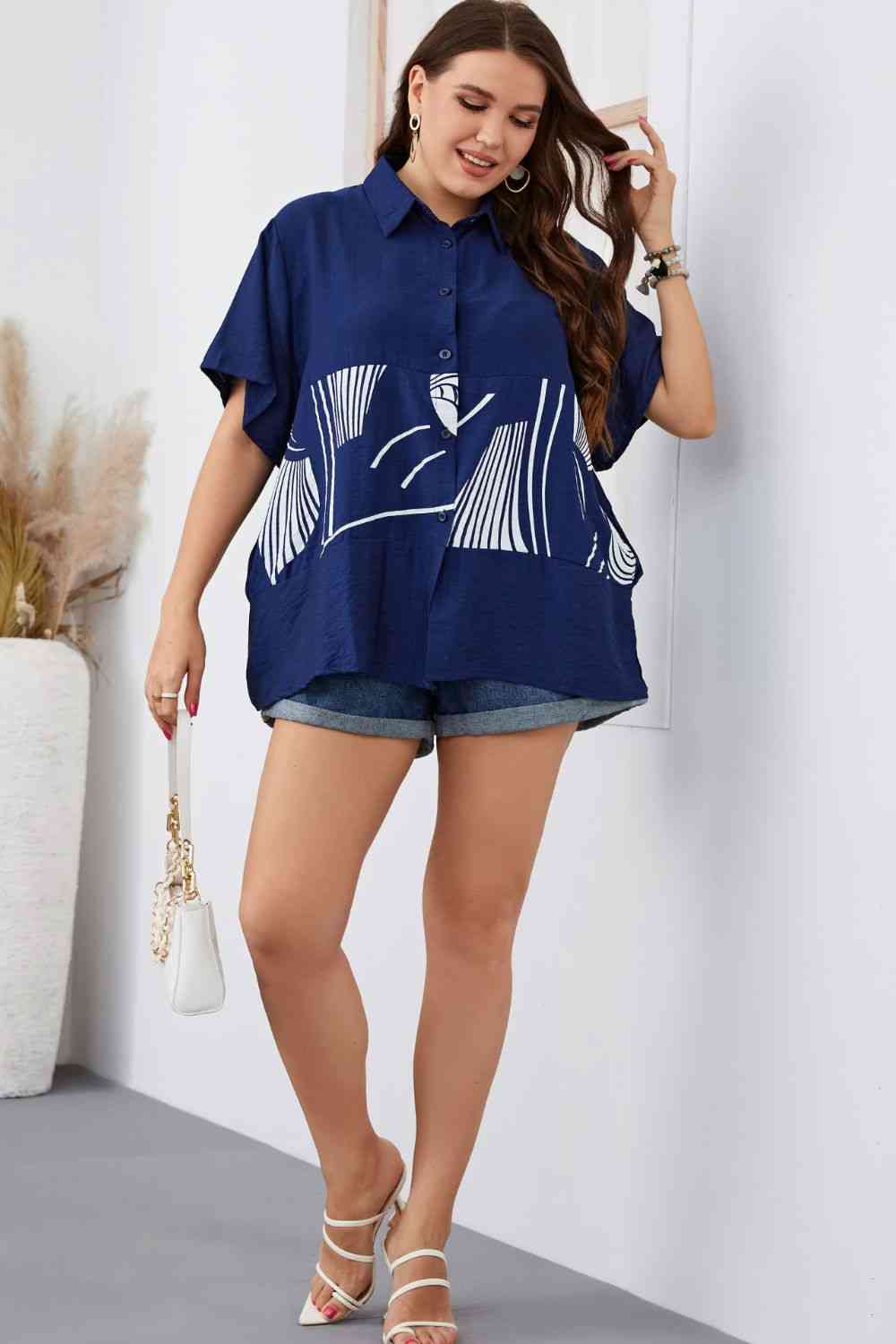 Plus Size Printed Flutter Sleeve Shirt