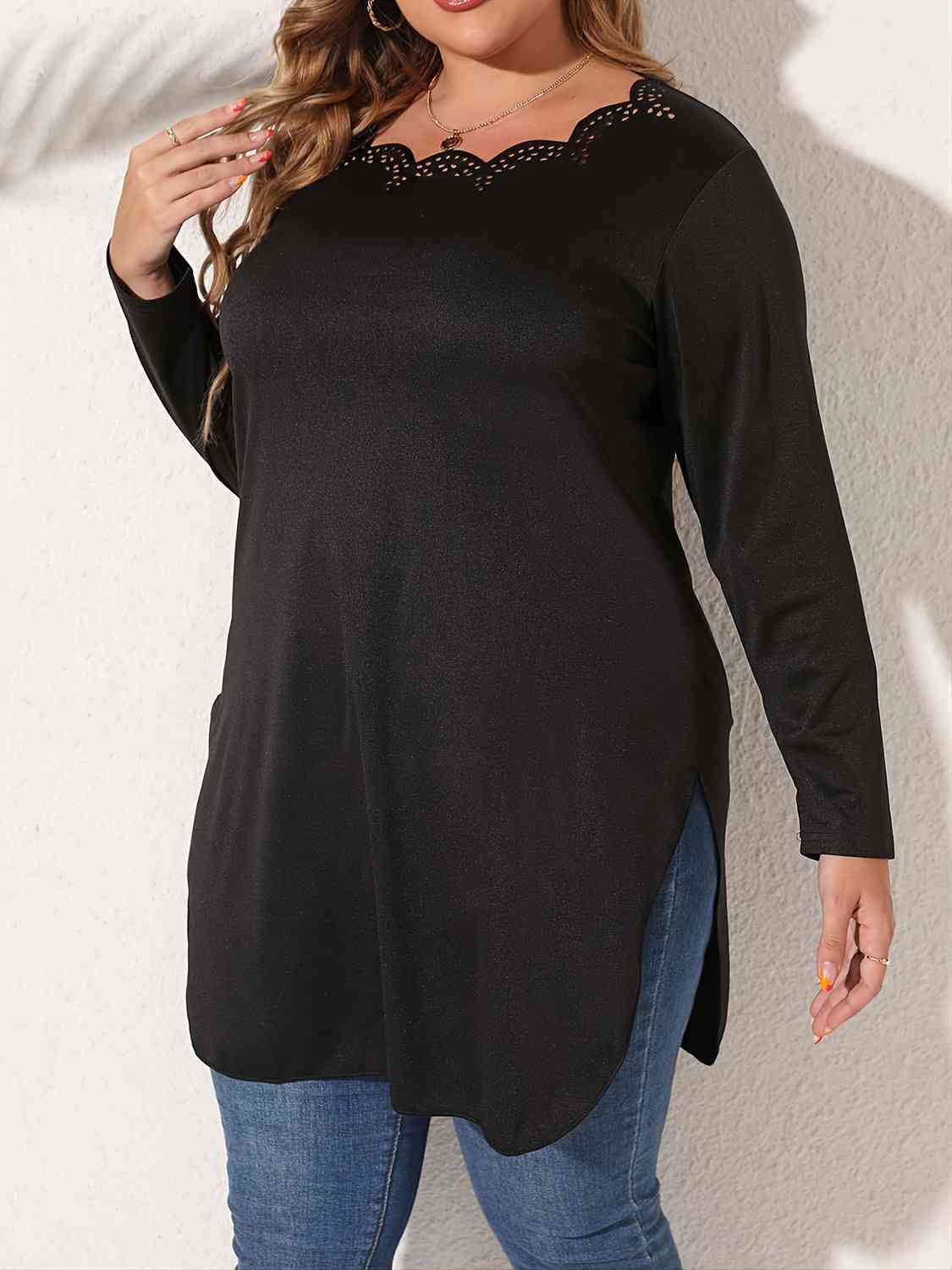 Plus Size Slit Long Sleeve T-Shirt