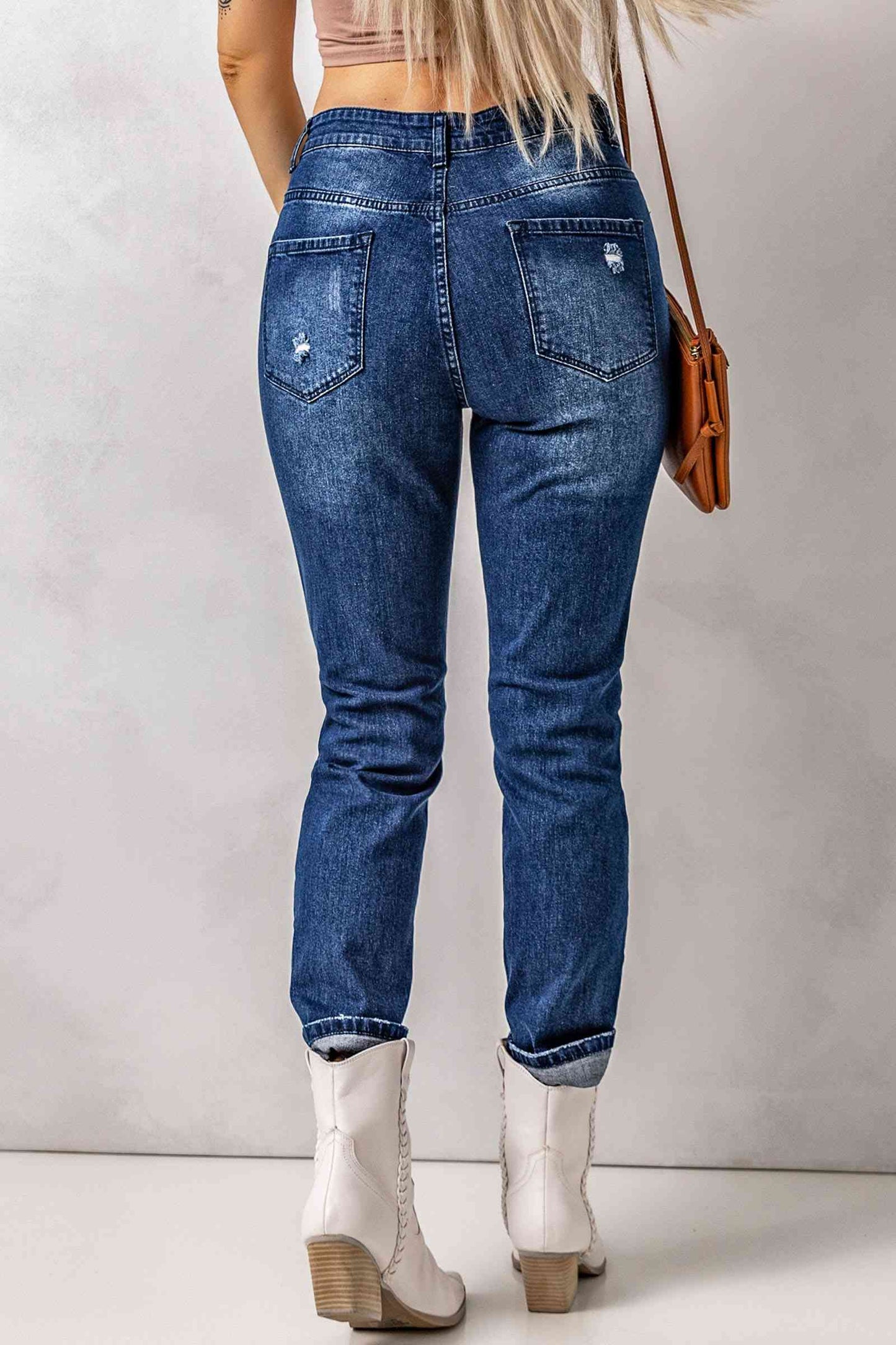 Baeful Distressed High Waist Jeans with Pockets