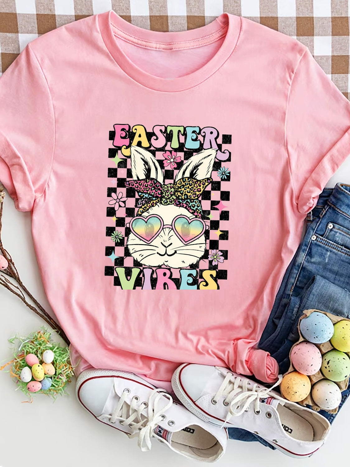 EASTER VIBES Round Neck Short Sleeve T-Shirt