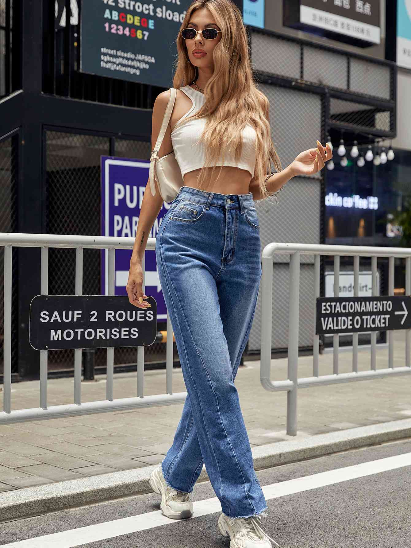 Raw Hem Straight Leg Jeans