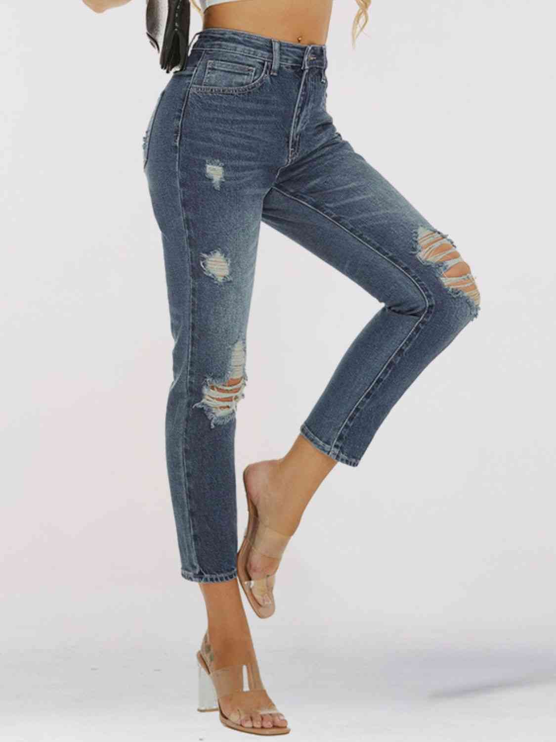 Distressed Skinny Cropped Jeans